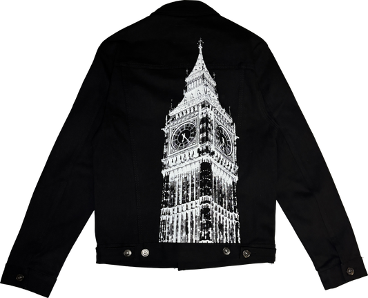 London Clock Jet Black Denim Jacket